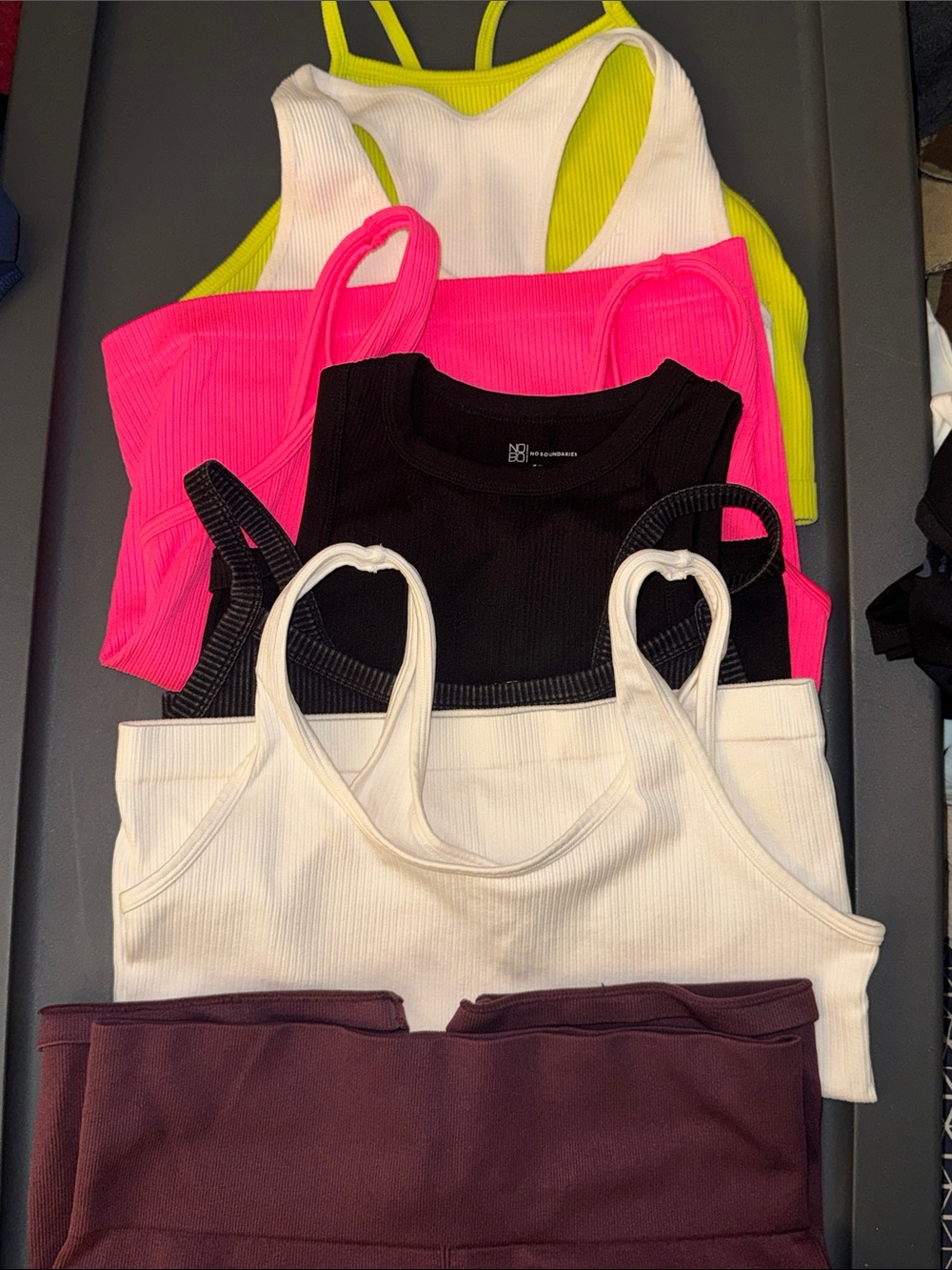 Ribbed Tank Crop Top and 1 bike short New balance - White, Black, Hot Pink, Lime